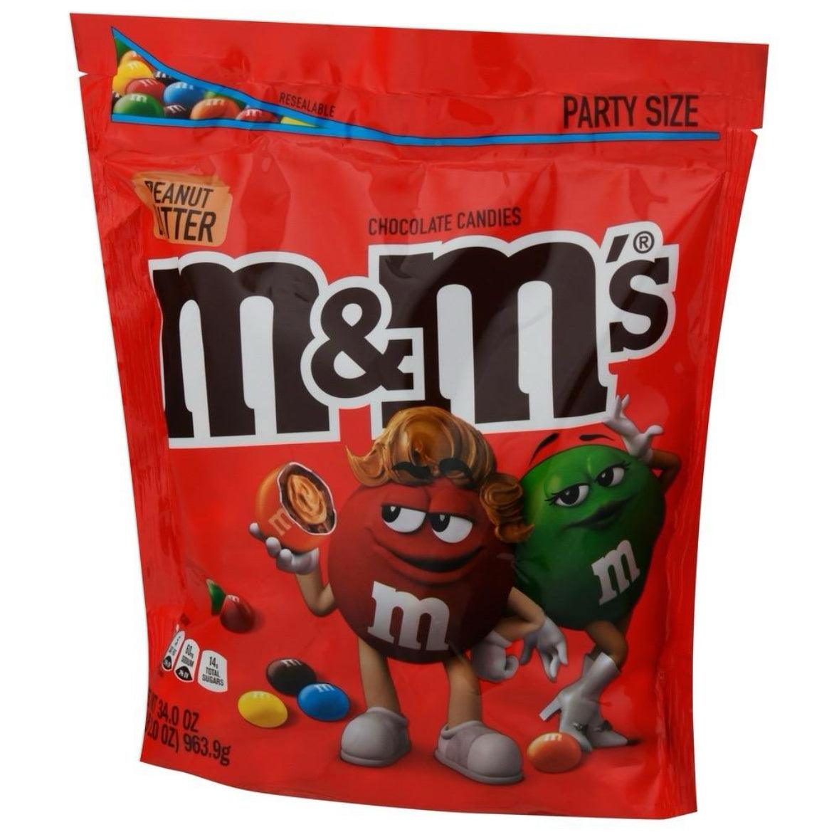 M&M’s Peanut Butter Party Size Bag 34oz Resealable Bag Candies (963g)