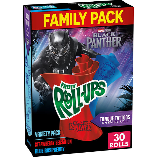 Black Panther Fruit Roll Ups 30 Rolls Family Pack Variety Pack With Tongue Tattoos | Best Before NOV23 |