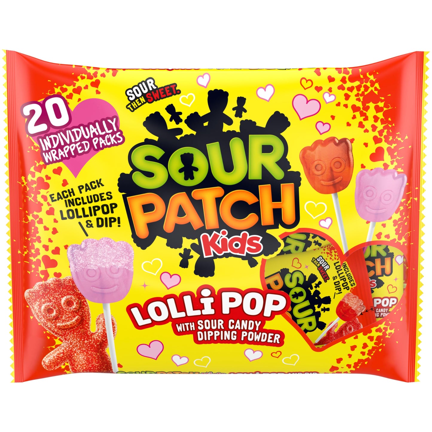Sour Patch Kids Lollipop with Sour Candy Dipping Powder - Full Bag of 20 Lollipops